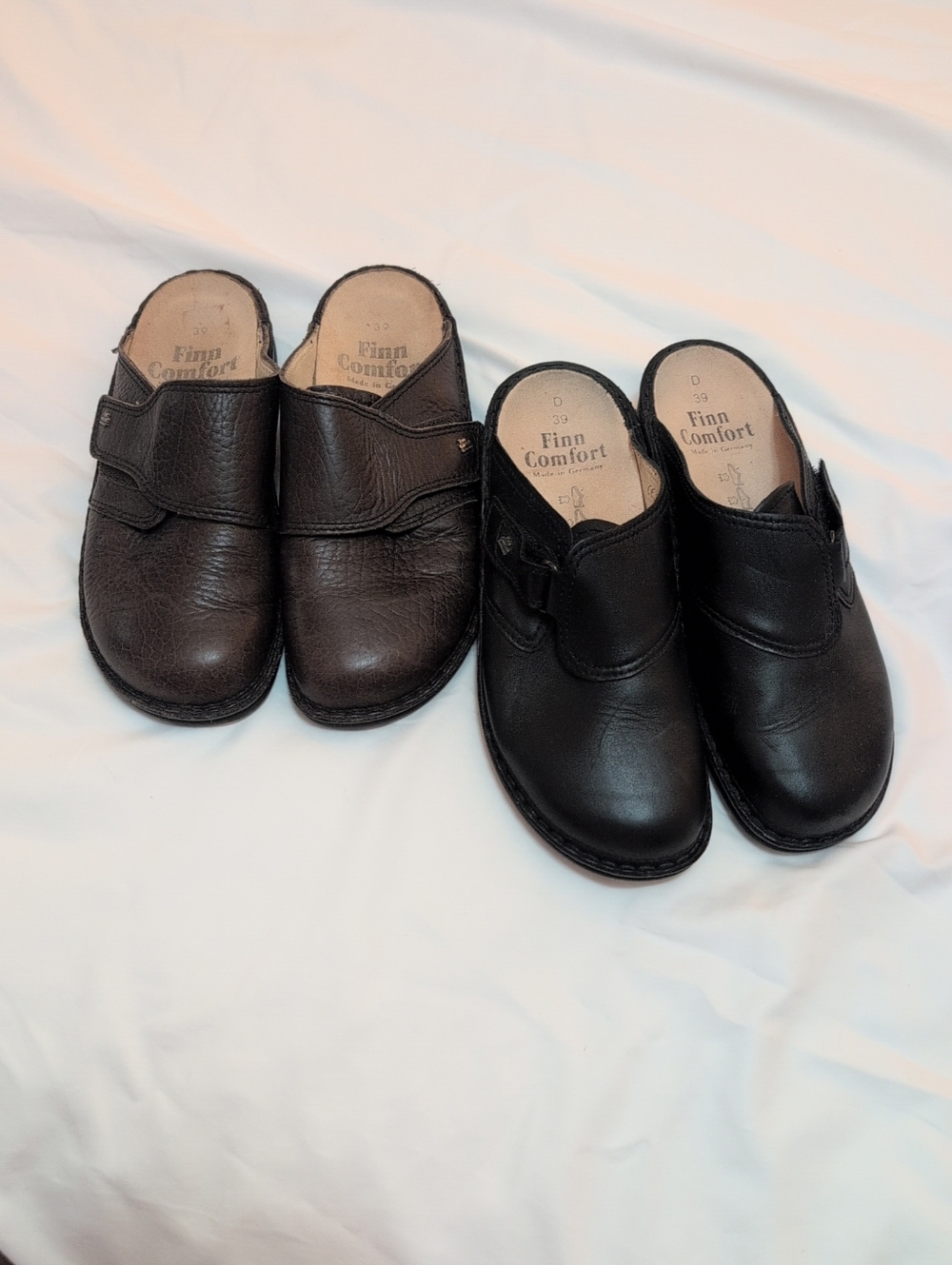 2 Pair Finn Comfort Comfort Slides Open Toe Slides Leather Black & Brown 39 Or 8